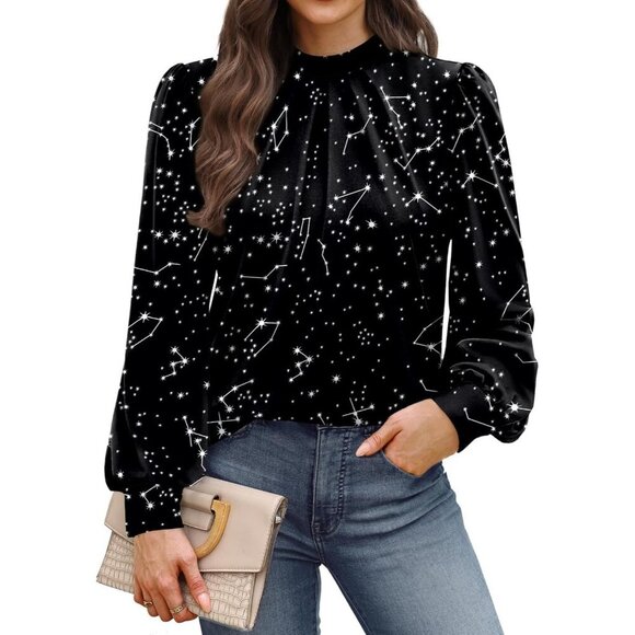 Dresses & Skirts - Women's Long Sleeve Mock Neck Pleated Blouse Dressy Casual Fall Top 2025